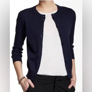 J. Crew Factory Clare Cardigan with Quarter-Length Sleeves in Navy